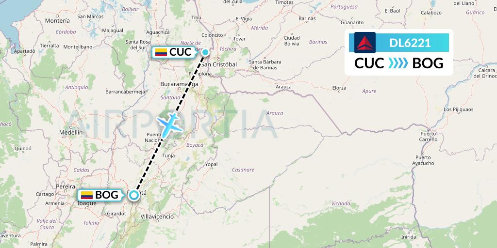 DL6221 Delta Air Lines Flight Map: Cucuta to Bogota