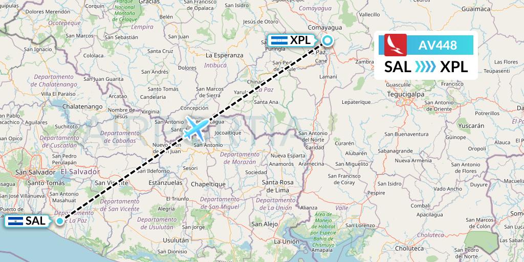 AV448 Avianca Flight Map: San Salvador to Comayagua