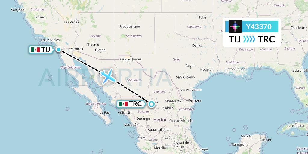 Y43370 Volaris Flight Map: Tijuana to Torreon