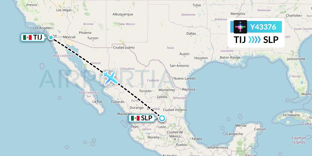 Y43376 Volaris Flight Map: Tijuana to San Luis Potosi