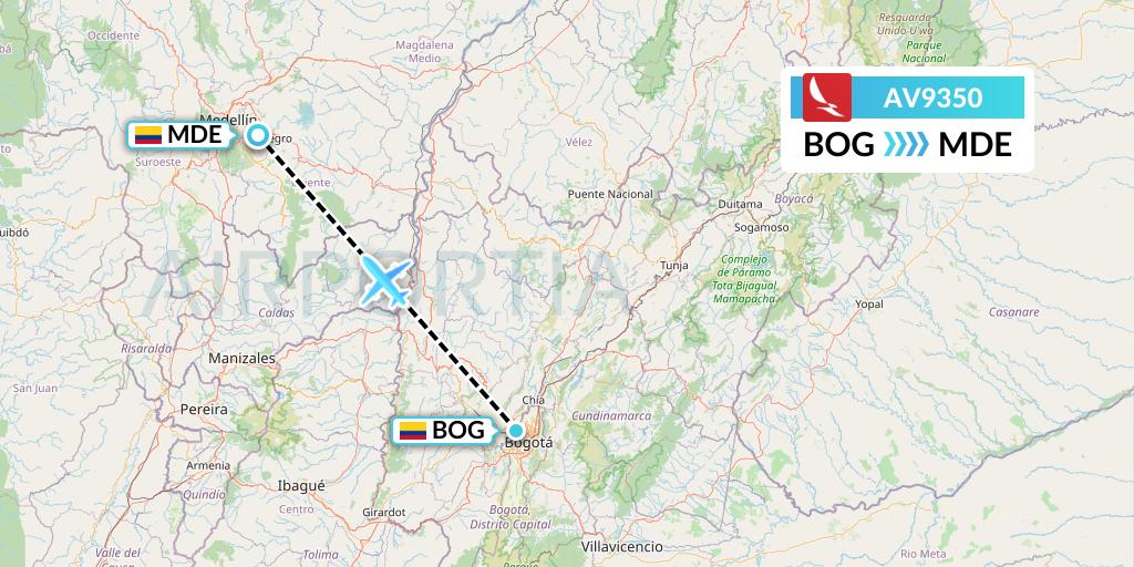 AV9350 Avianca Flight Map: Bogota to Medellin