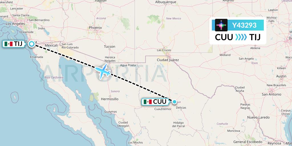 Y43293 Volaris Flight Map: Chihuahua to Tijuana