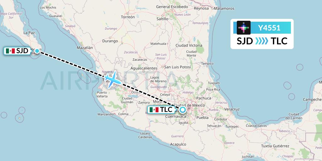 Y4551 Volaris Flight Map: San Jose del Cabo to Mexico City