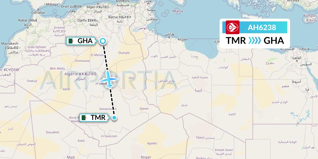 AH6238 Air Algerie Flight Map: Tamanrasset to Ghardaia