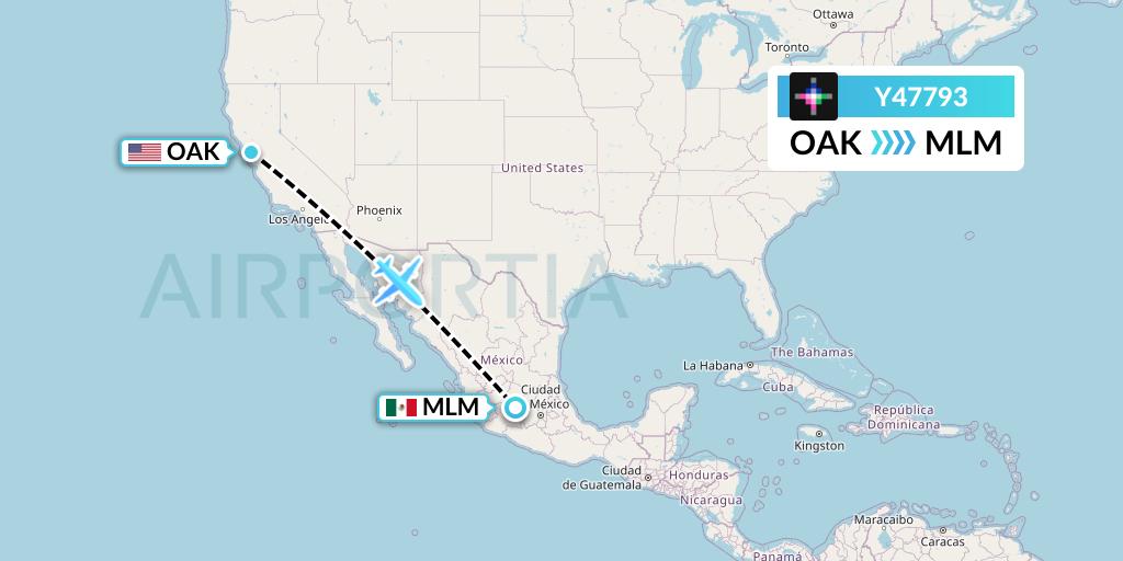 Y47793 Volaris Flight Map: Oakland to Morelia