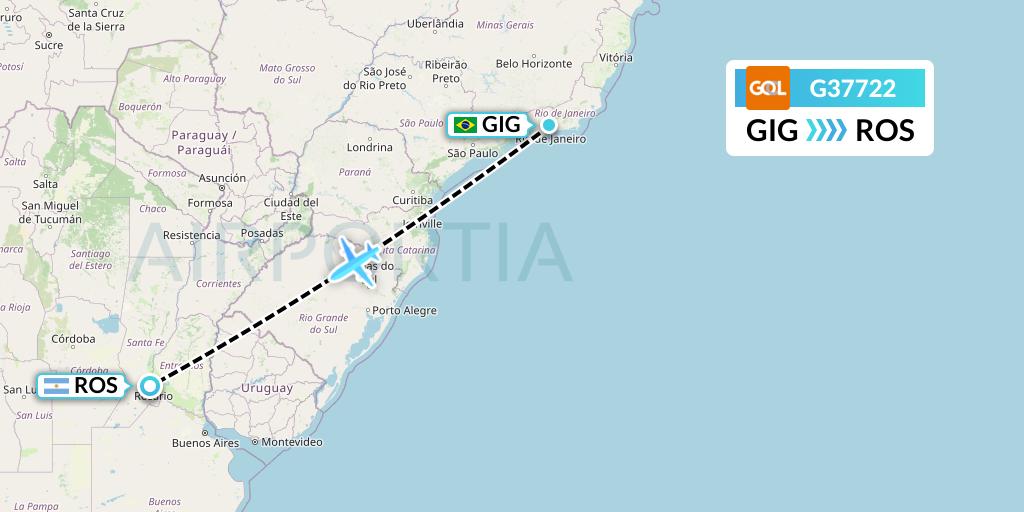 G37722 GOL Transportes Aeros Flight Map: Rio de Janeiro to Rosario