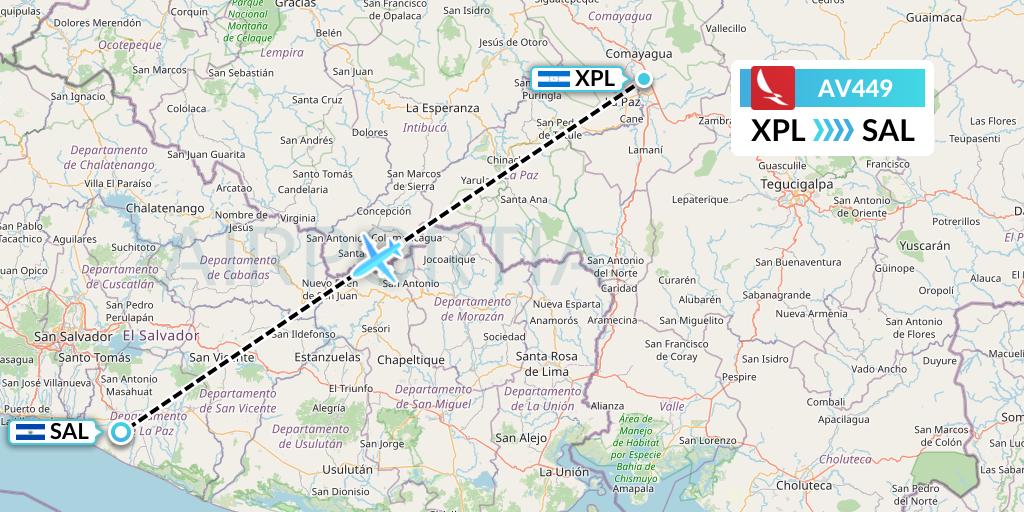 AV449 Avianca Flight Map: Comayagua to San Salvador