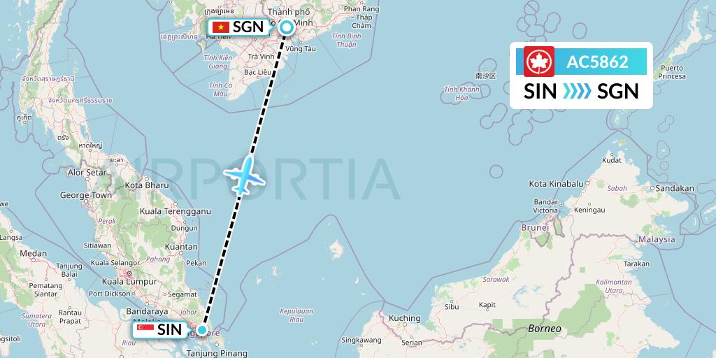 AC5862 Air Canada Flight Map: Singapore to Ho Chi Minh City