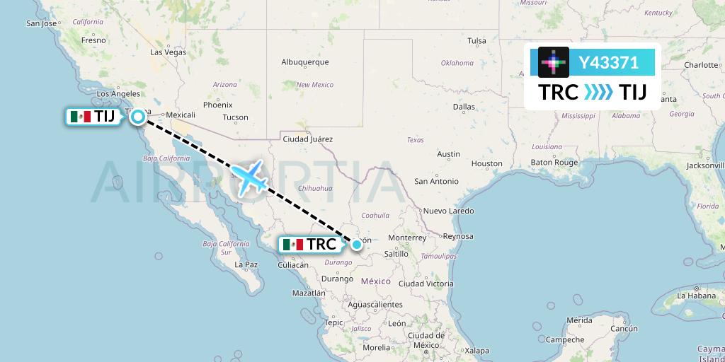 Y43371 Volaris Flight Map: Torreon to Tijuana