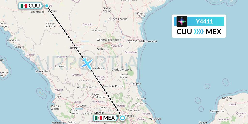 Y4411 Volaris Flight Map: Chihuahua to Mexico City
