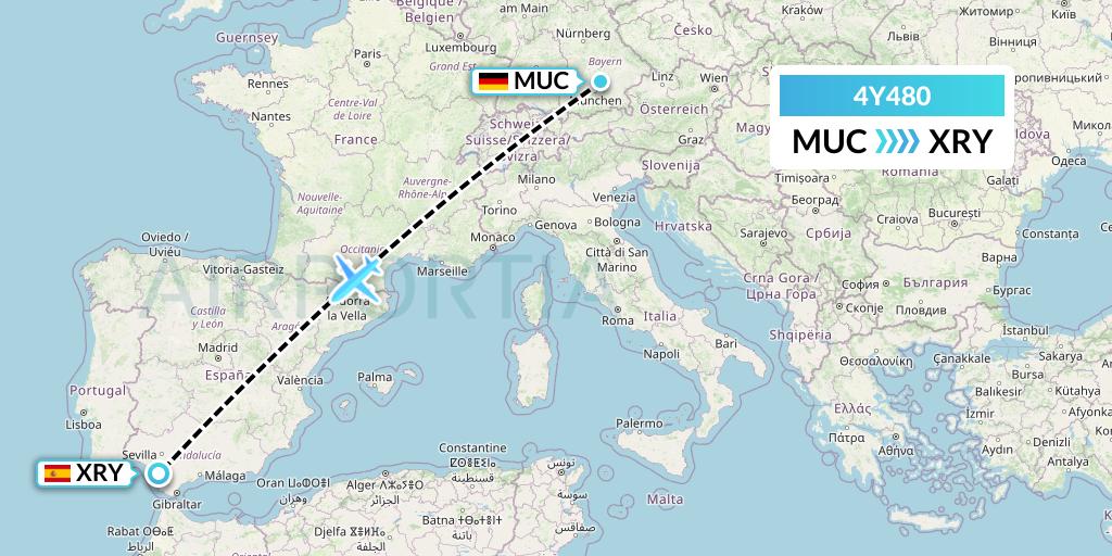 4Y480 Eurowings Discover Flight Map: Munich to Jerez