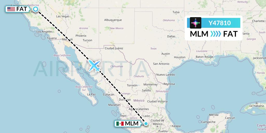 Y47810 Volaris Flight Map: Morelia to Fresno