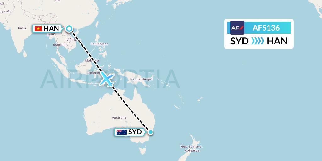 AF5136 Air France Flight Map: Sydney to Hanoi