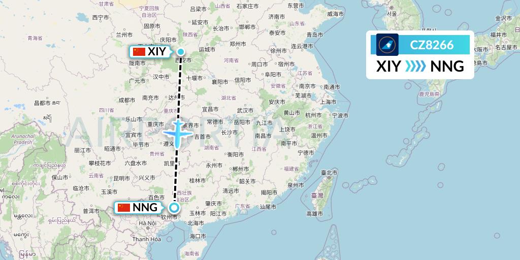 CZ8266 China Southern Airlines Flight Map: Xi'an to Nanning