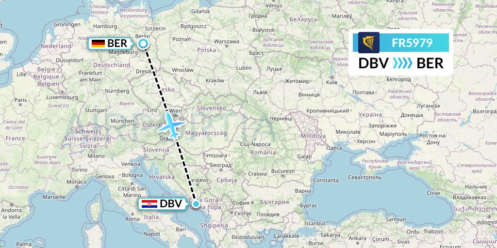 FR5979 Ryanair Flight Map: Dubrovnik to Berlin