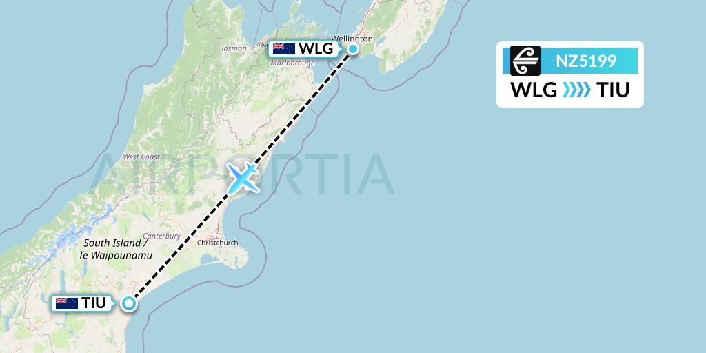 NZ5199 Air New Zealand Flight Map: Wellington to Timaru
