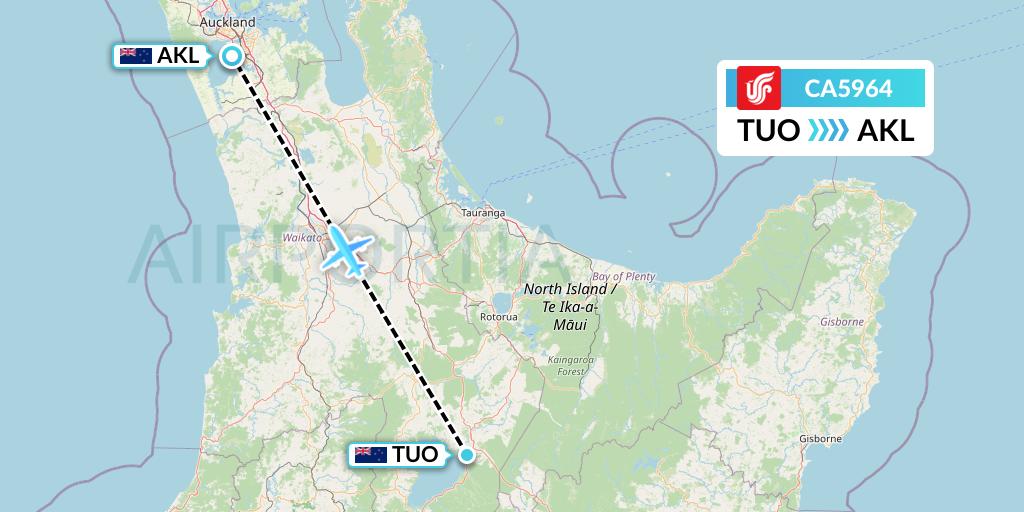 CA5964 Air China Flight Map: Taupo to Auckland