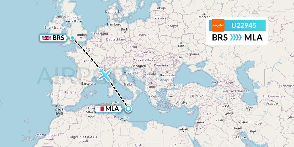 U22945 EasyJet Flight Map: Bristol to Malta