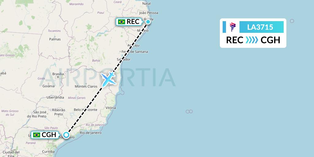 LA3715 LAN Airlines Flight Map: Recife to Sao Paulo