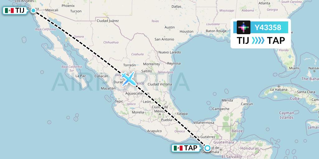 Y43358 Volaris Flight Map: Tijuana to Tapachula