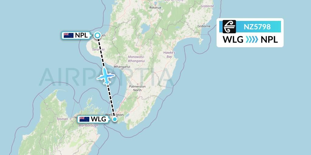 NZ5798 Air New Zealand Flight Map: Wellington to New Plymouth
