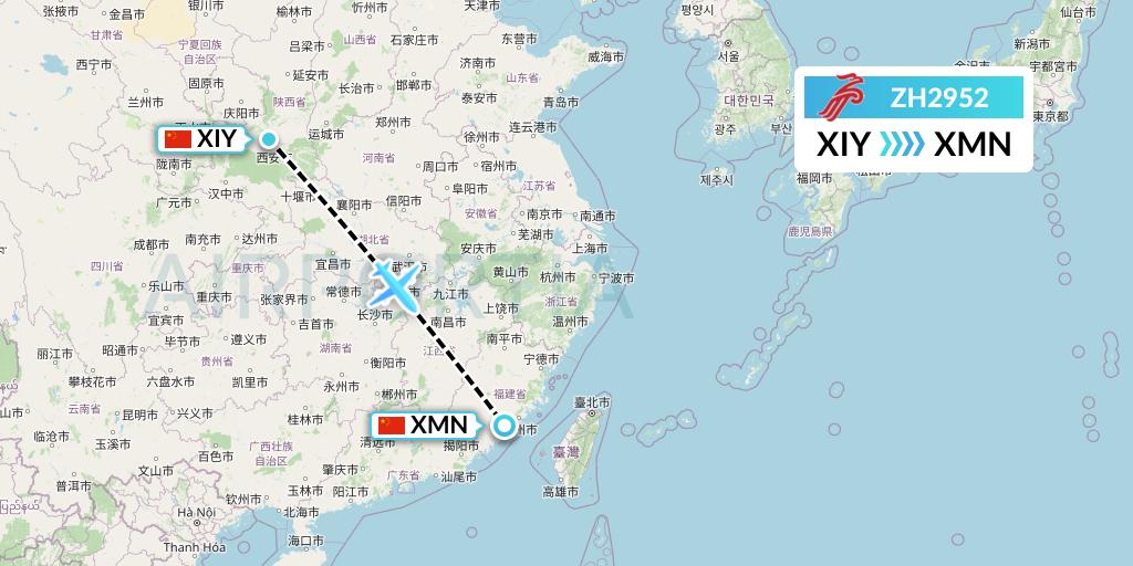 ZH2952 Shenzhen Airlines Flight Map: Xi'an to Xiamen