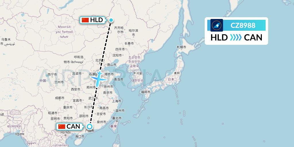 CZ8988 China Southern Airlines Flight Map: Hailar to Guangzhou