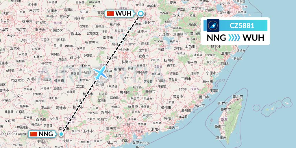CZ5881 China Southern Airlines Flight Map: Nanning to Wuhan