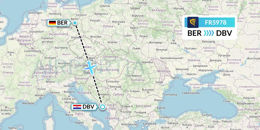 FR5978 Ryanair Flight Map: Berlin to Dubrovnik