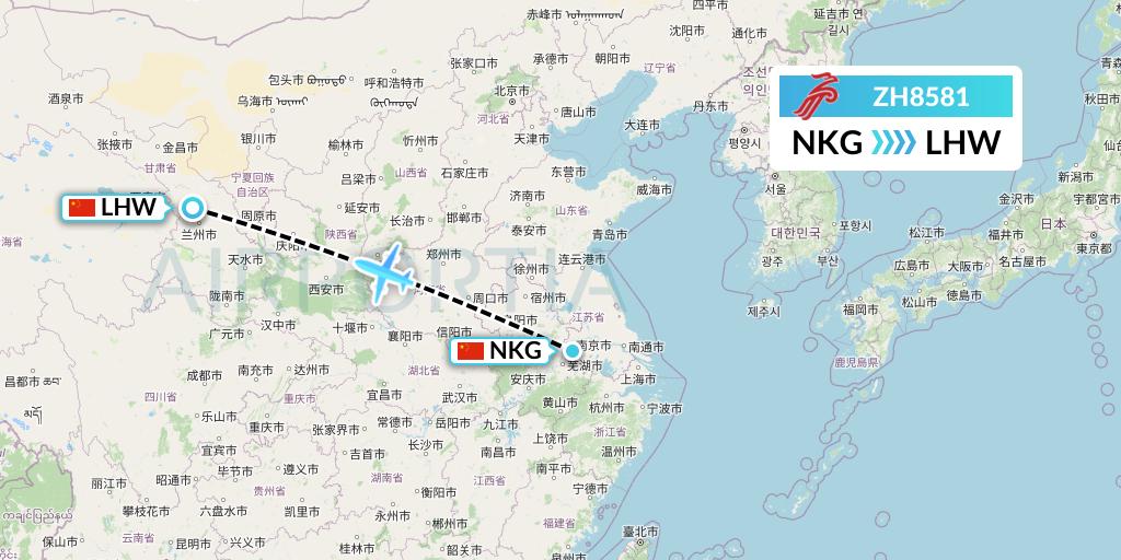 ZH8581 Shenzhen Airlines Flight Map: Nanjing to Lanzhou