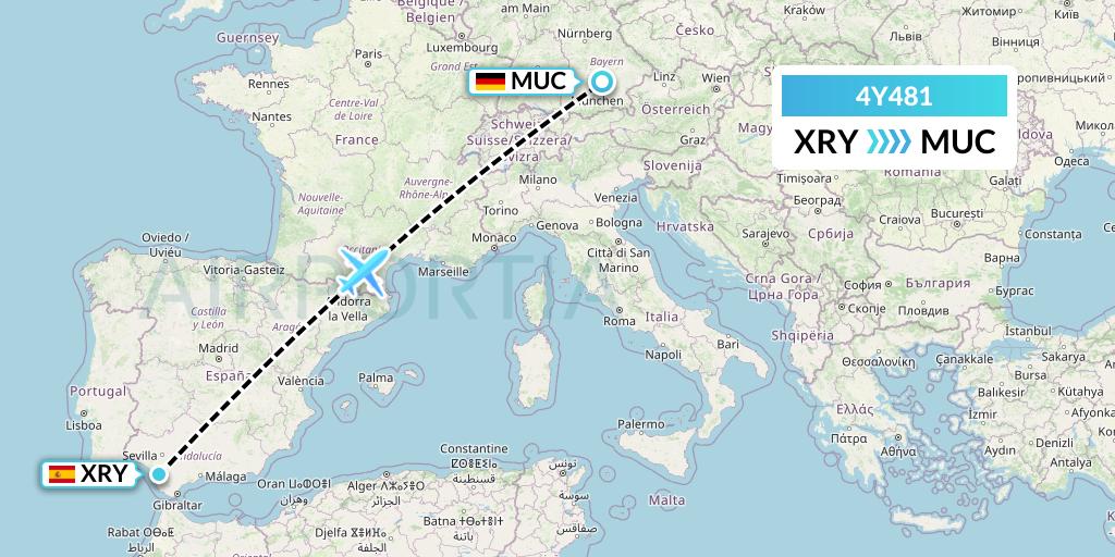 4Y481 Eurowings Discover Flight Map: Jerez to Munich