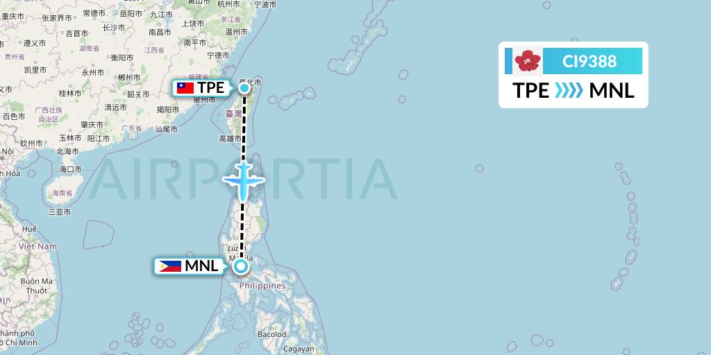 CI9388 China Airlines Flight Map: Taipei to Manila