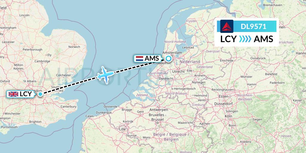 DL9571 Delta Air Lines Flight Map: London to Amsterdam