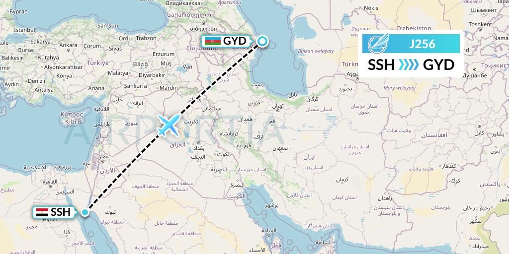 J256 Azerbaijan Airlines Flight Map: Sharm el-Sheikh to Baku
