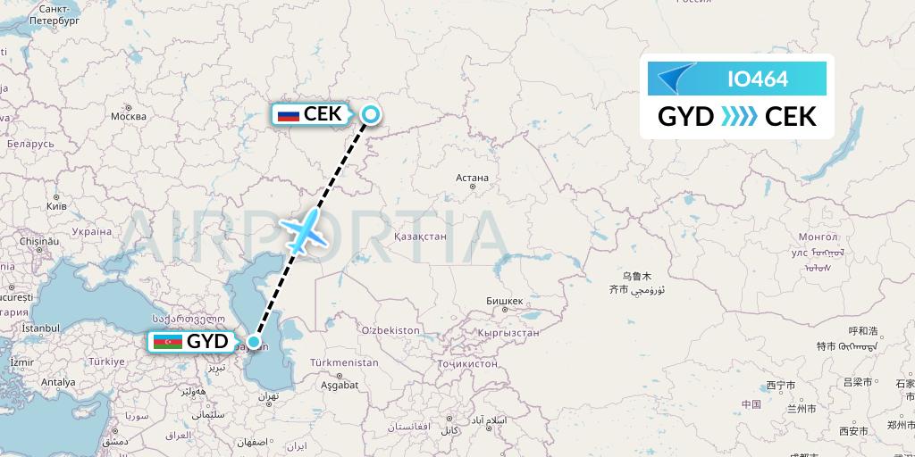 IO464 IrAero Flight Map: Baku to Chelyabinsk