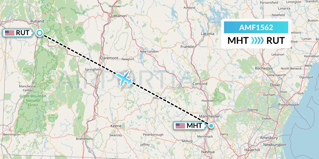 AMF1562 Ameriflight Flight Map: Manchester to Rutland
