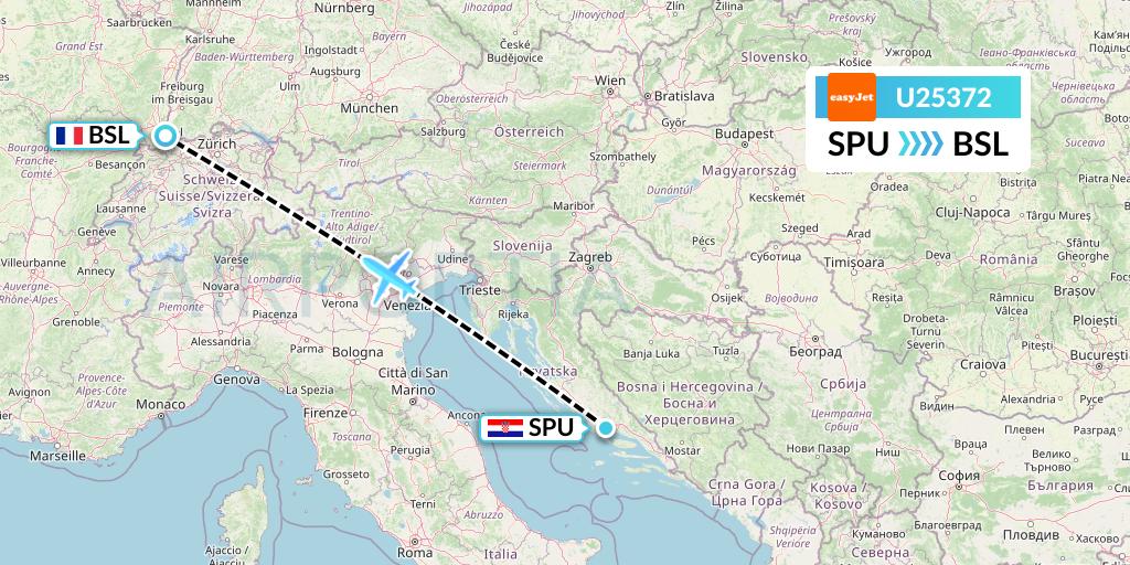 U25372 EasyJet Flight Map: Split to Basel