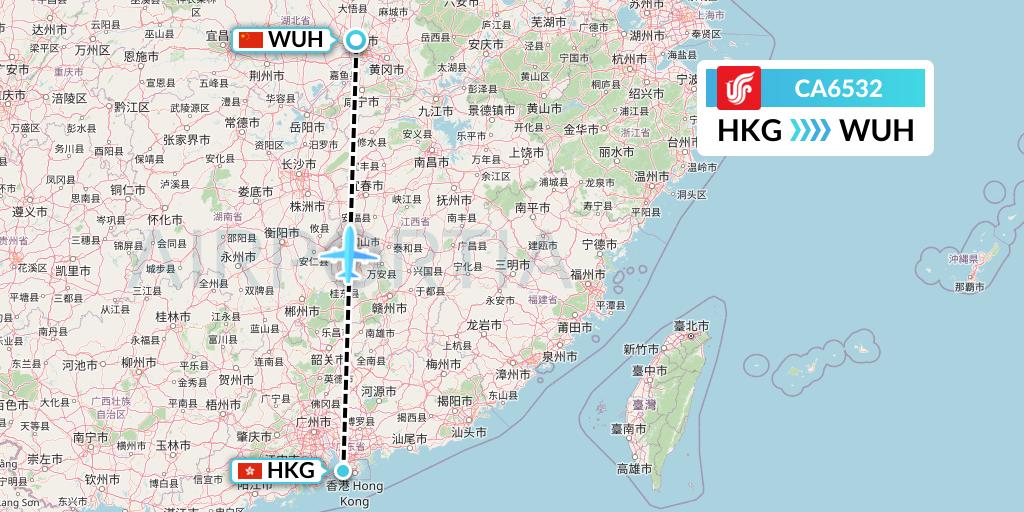 CA6532 Air China Flight Map: Hong Kong to Wuhan