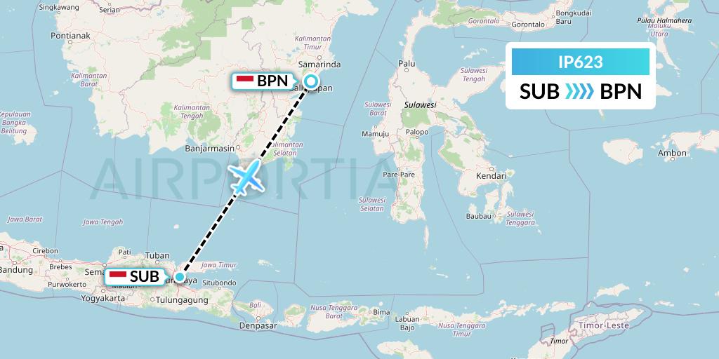 IP623 Pelita Air Service Flight Map: Surabaya to Balikpapan