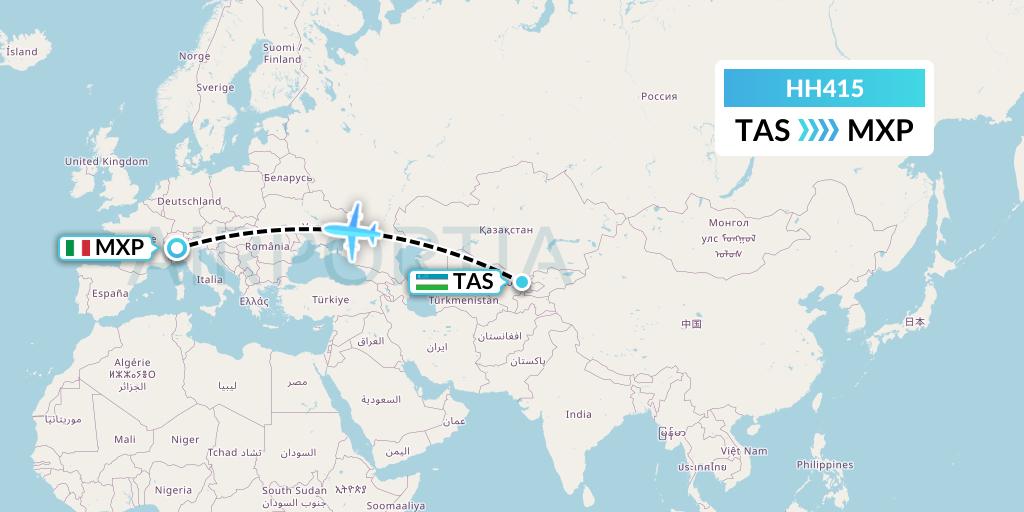 HH415 Qanot Sharq Flight Map: Tashkent to Milan