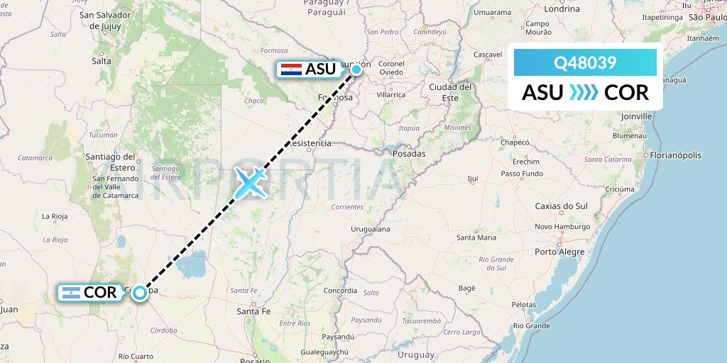 Q48039 Euroairlines Flight Map: Asuncion to Cordoba