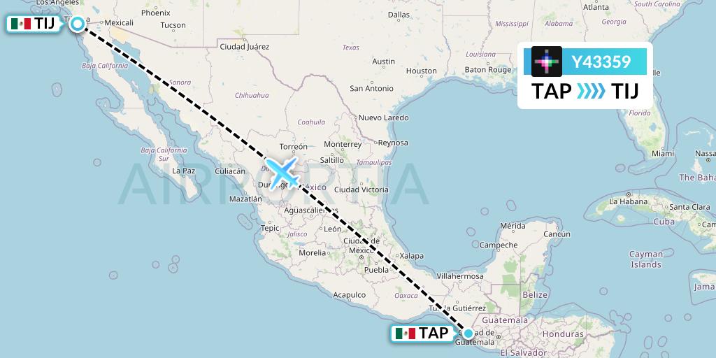 Y43359 Volaris Flight Map: Tapachula to Tijuana