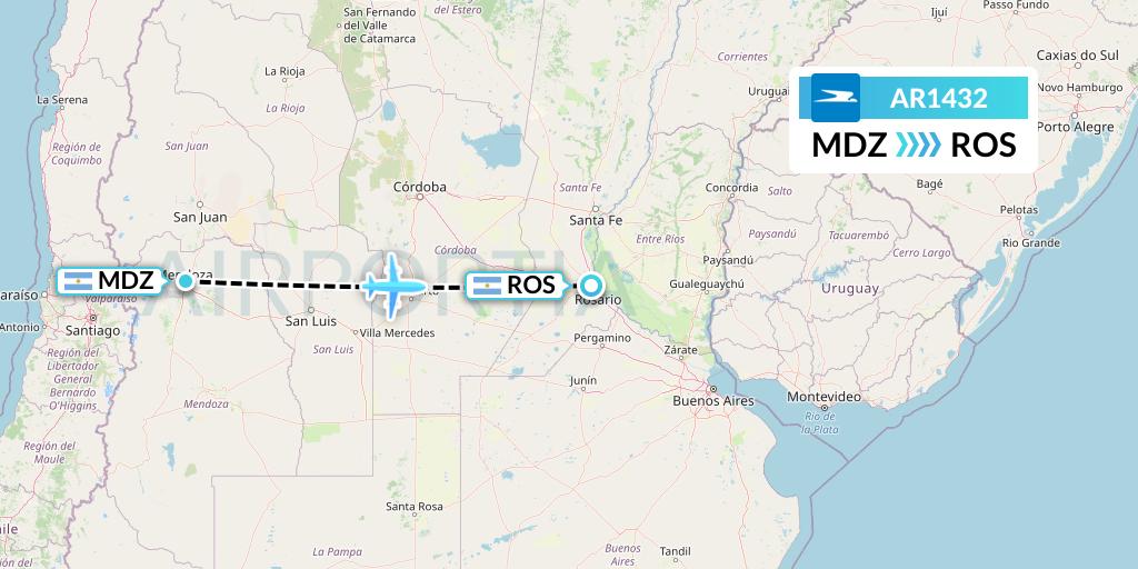 AR1432 Aerolineas Argentinas Flight Map: Mendoza to Rosario