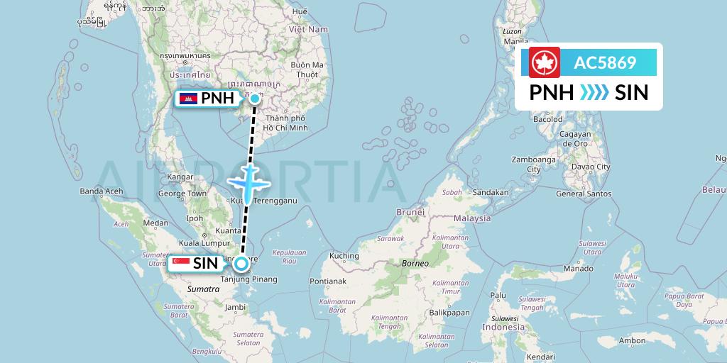 AC5869 Air Canada Flight Map: Phnom Penh to Singapore