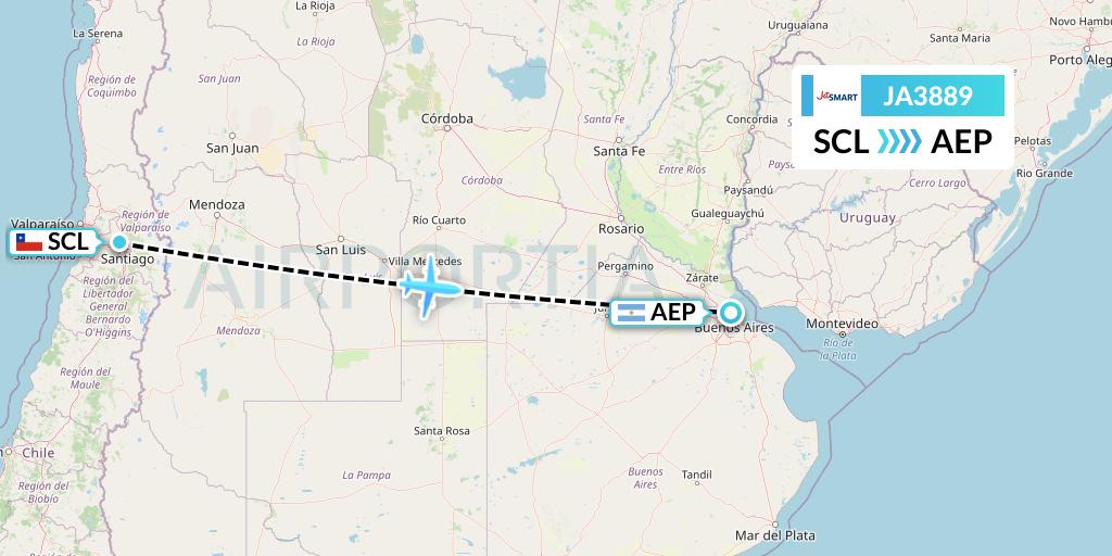JA3889 JetSMART Flight Map: Santiago to Buenos Aires