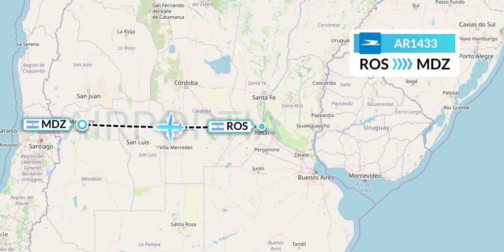 AR1433 Aerolineas Argentinas Flight Map: Rosario to Mendoza
