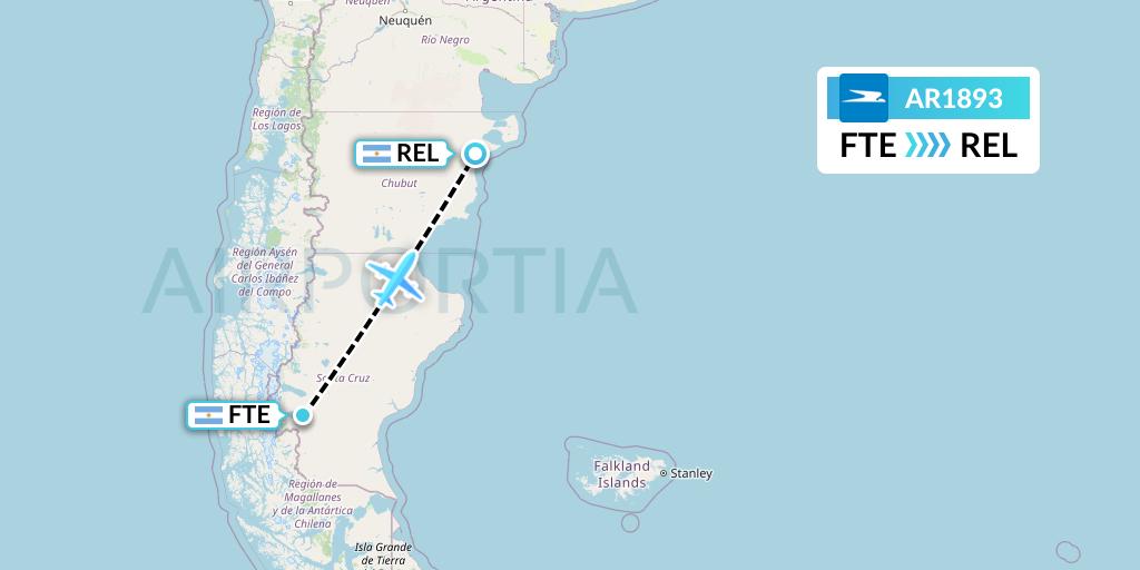 AR1893 Aerolineas Argentinas Flight Map: El Calafate to Trelew