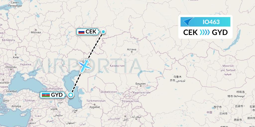 IO463 IrAero Flight Map: Chelyabinsk to Baku