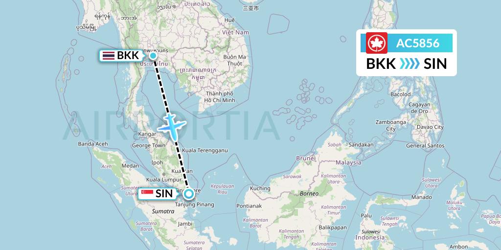 AC5856 Air Canada Flight Map: Bangkok to Singapore