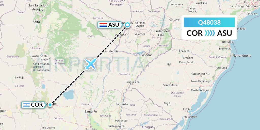 Q48038 Euroairlines Flight Map: Cordoba to Asuncion